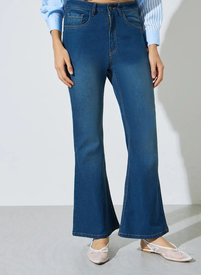 ستايلي Medium Blue Faded Stretch Flared Jeans