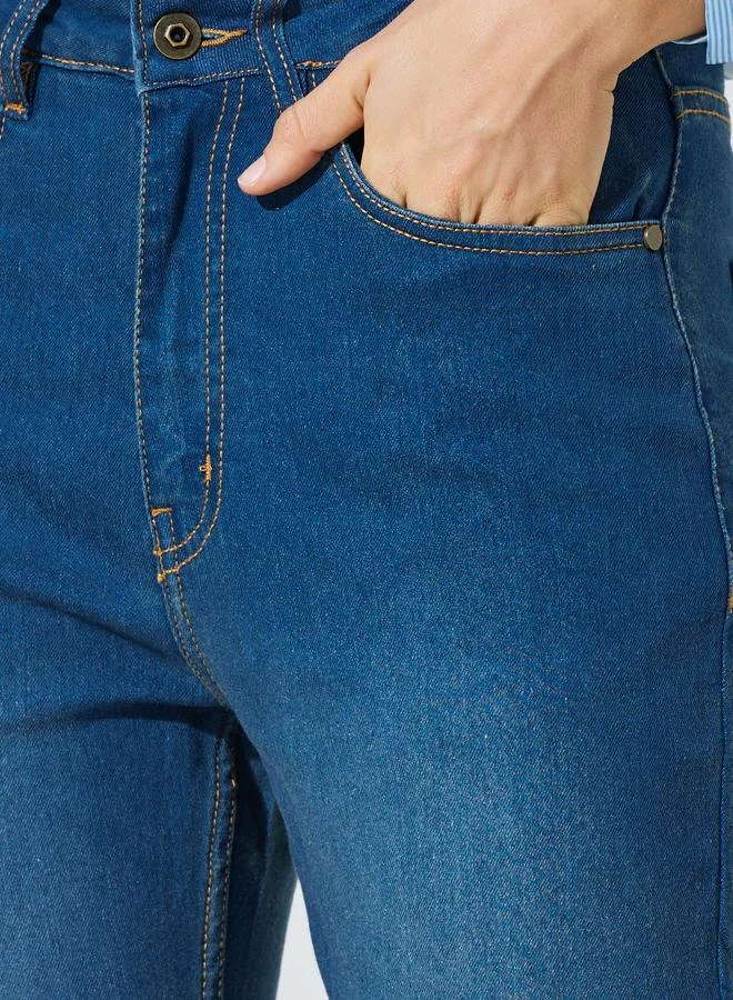 Styli Medium Blue Medium Blue Faded Stretch Flared Jeans for Women | Best Price UAE