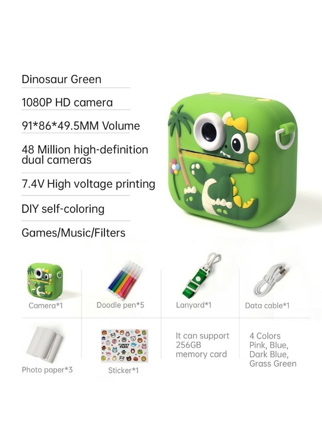 Generic Portable Kids Instant Print Camera for Boys & Girls , 2.4" Screen, 1080p Video, Games, MP3, Voice Control, Type-C Charging , Includes 3 Photo Paper Rolls, Color Pens, Lanyard & Cute Stickers , Fun & Educational Toy  - Image 2