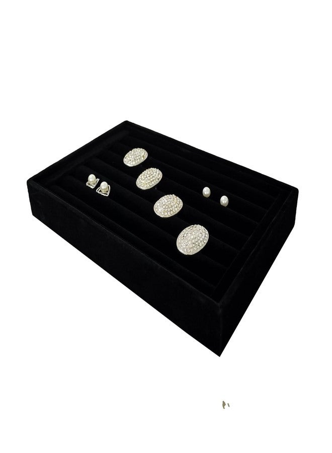 SCIKHEFT Velvet Rings Display Tray 7 Slots Ring Stud Earrings Organizer Holder Jewelry Storage Tray for Women(Black) - Image 3