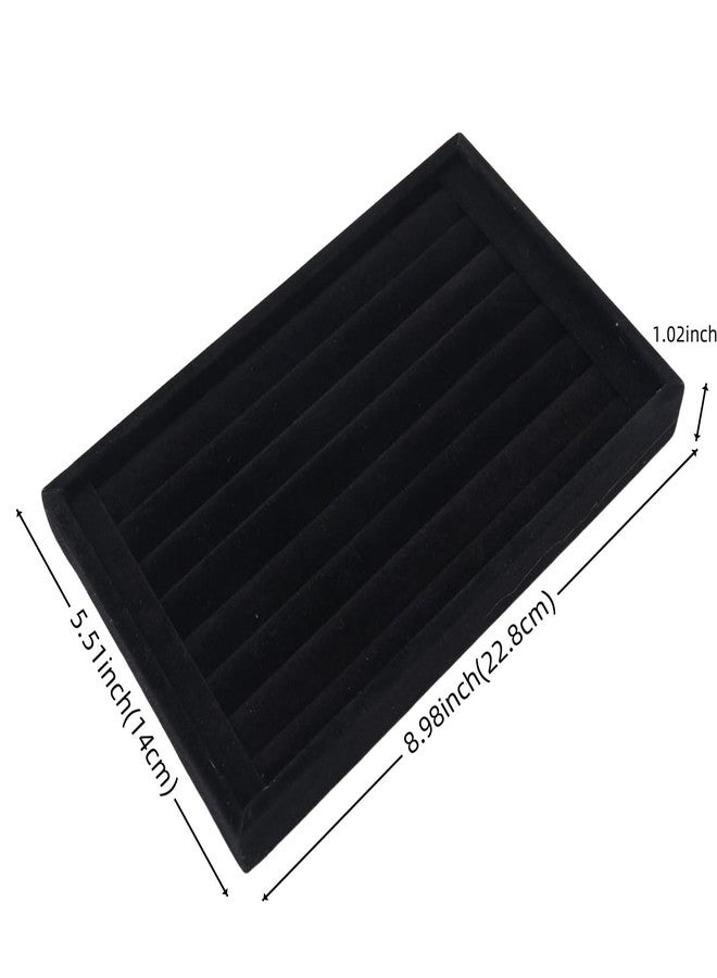 SCIKHEFT Velvet Rings Display Tray 7 Slots Ring Stud Earrings Organizer Holder Jewelry Storage Tray for Women(Black) - Image 2
