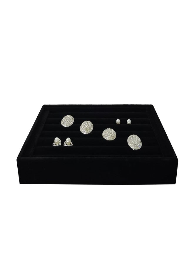 SCIKHEFT Velvet Rings Display Tray 7 Slots Ring Stud Earrings Organizer Holder Jewelry Storage Tray for Women(Black) - Image 4