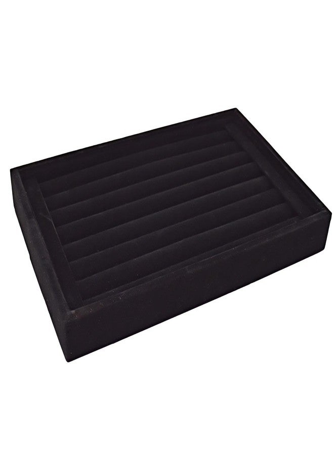 SCIKHEFT Velvet Rings Display Tray 7 Slots Ring Stud Earrings Organizer Holder Jewelry Storage Tray for Women(Black) - Image 1