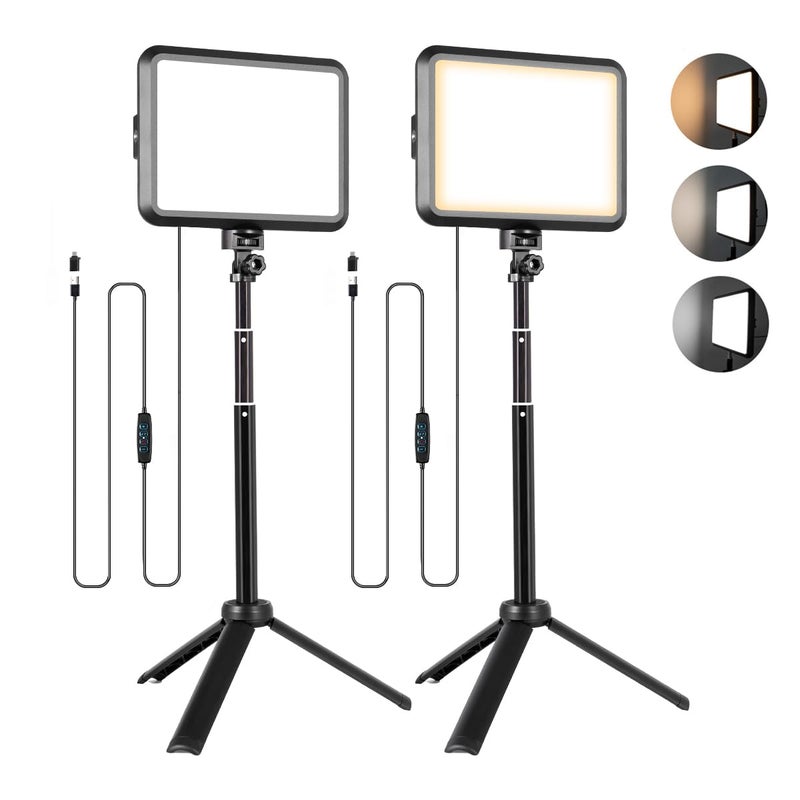 NiceVeedi LED Photography Lighting Kit, 2-Pack 8â€ Portable Video Light with 29" Adjustable Tripod Stand, 2800K-6500K Dimmable Softlight Studio Light for Zoom, Game Streaming, YouTube - Image 1