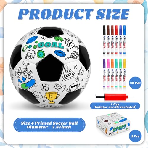 OKWUYiK Size 4 Color Your Own Soccer Ball Black DIY Custom Craft Kit with Pump 12 Markers Personalized Youth Toddler Training Paint Your Own Toy Creative Gift for Kids Black Soccer Ball 4 - Image 5