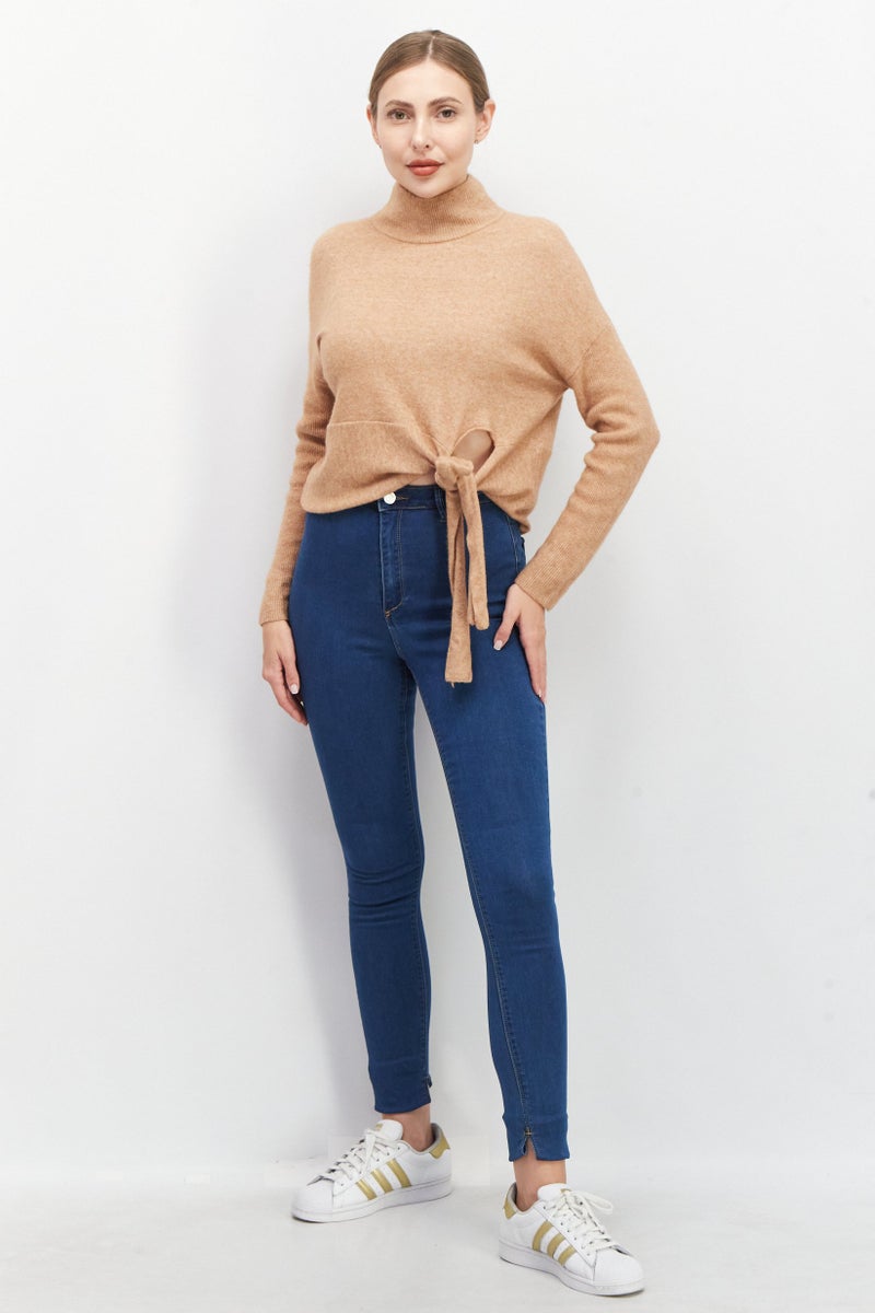 VERO MODA كنزة ليندا ذات الرقبة المرتفعة للنساء من كوتور ميد فور فيرو مودة، تان هندي - Image 4