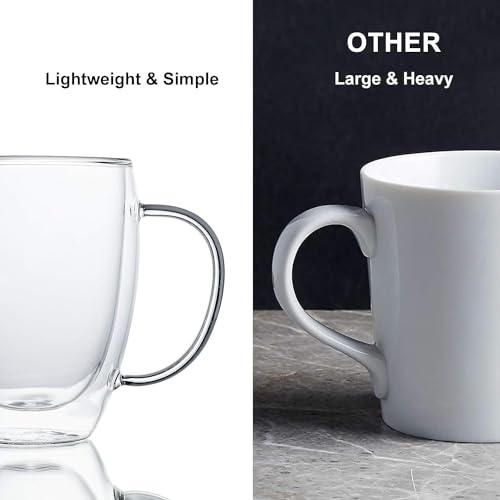HAKKU Double Wall Insulated Glass Coffee Mugs with Handle Set of 6 | 350ml | Everyday Drinking Tea Cups Perfect for Latte, Espresso, Cappuccinos, Tea Bag, Hot & Cold Beverage (6, 350Ml) - Image 2