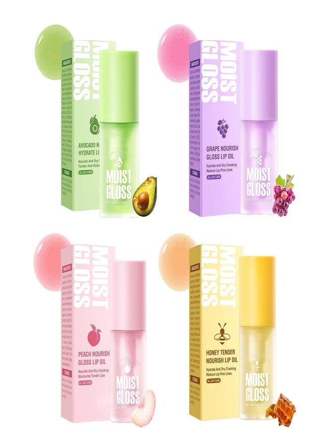 KTouler 4Pcs Hydrating Lip Oil Set,Clear Lip Gloss,Long Lasting Nourishing Revitalizing for Dry Lips,Waterproof,Lip Gloss Base Flavoring Oil for Women Girls(Avocado+Grape+Peach+Honey) - Image 1