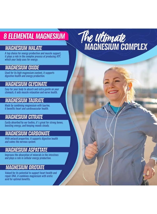 Toplux Magnesium Complex Supplement 8 Elemental Magnesium 1000mg - Magnesium Glycinate, Citrate, Malate, Taurate, Chelated for Easy Absorption for Bones, Muscle, Recovery, Energy, Vegan Non-GMO 90 Capsules - Image 3