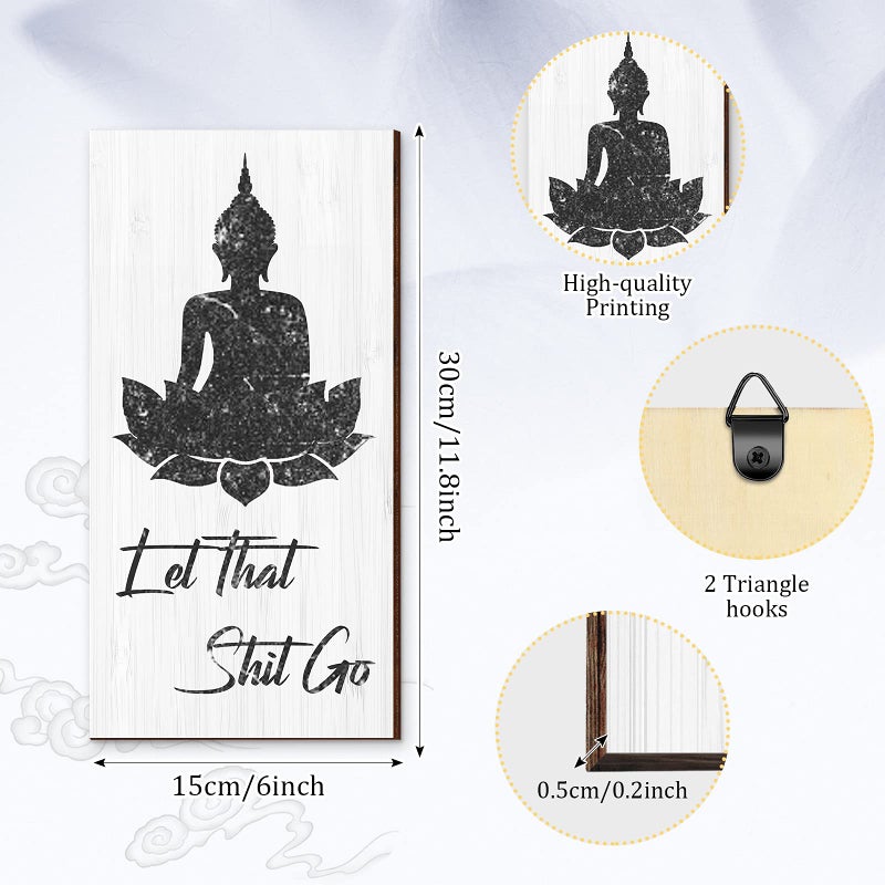 Yookeer Bathroom Wall Art Funny Bathroom Wall Decor Quote Let That Shit Go Buddhist Sign with Hooks for Toilet Window Decor 6 x 11.8 x 0.2 inches(White Style) - Image 2
