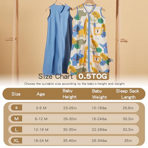 TILLYOU 2 Pack Infant Sleep Sack 0-6 Months 100% Cotton Wearable Blanket 0.5 TOG Sleeveless Summer Sleep Sacks with 2-Way Zipper, Animal Geometry & Blue - Image 3