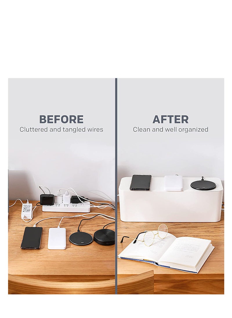 SYOSI - SYOSI Cable Management Organizer Box Tidy Box to Cover Hide Electric Wire Cord Power Strip and Extension Lead Small  Large Storage for Desk Bedside Table Bathroom Set of 2 - Image 1