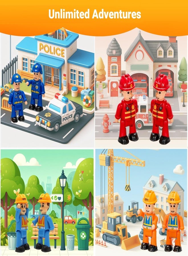 FUNERICA 8-Set Bendable Play People Figures for Kids - Firefighters, Police Officers, Construction Workers, Sanitation and Community Helpers Figurines - Image 2