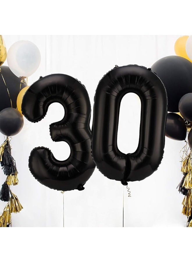 Gejoy بالونات رقم 30 بحجم 42 بوصة بالونات حفلات فويل عملاقة رقم 30 لتزيين حفلات عيد الميلاد الثلاثين وفعاليات الذكرى الثلاثين (أسود) - Image 1