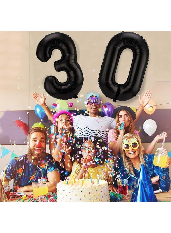 Gejoy بالونات رقم 30 بحجم 42 بوصة بالونات حفلات فويل عملاقة رقم 30 لتزيين حفلات عيد الميلاد الثلاثين وفعاليات الذكرى الثلاثين (أسود) - Image 2