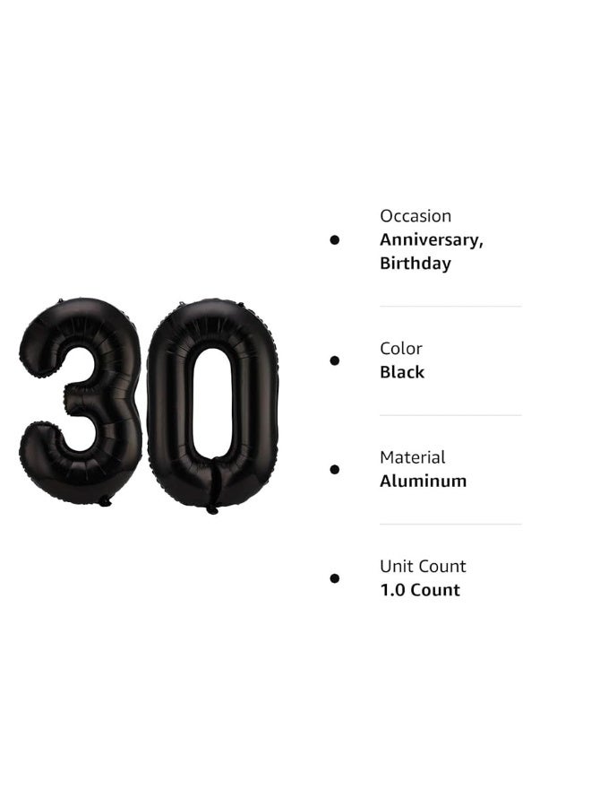 Gejoy بالونات رقم 30 بحجم 42 بوصة بالونات حفلات فويل عملاقة رقم 30 لتزيين حفلات عيد الميلاد الثلاثين وفعاليات الذكرى الثلاثين (أسود) - Image 3