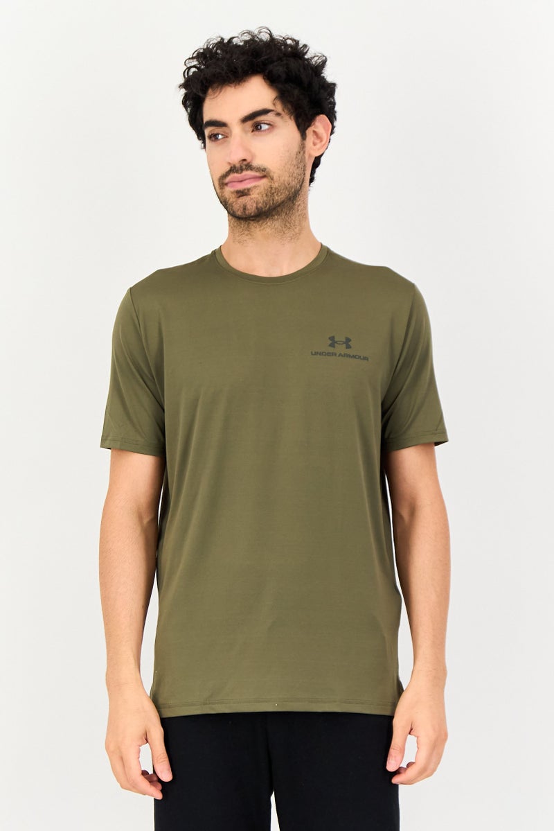 UNDER ARMOUR Men Loose Fit Short Sleeve Running T-Shirt, Dark Olive - Image 1