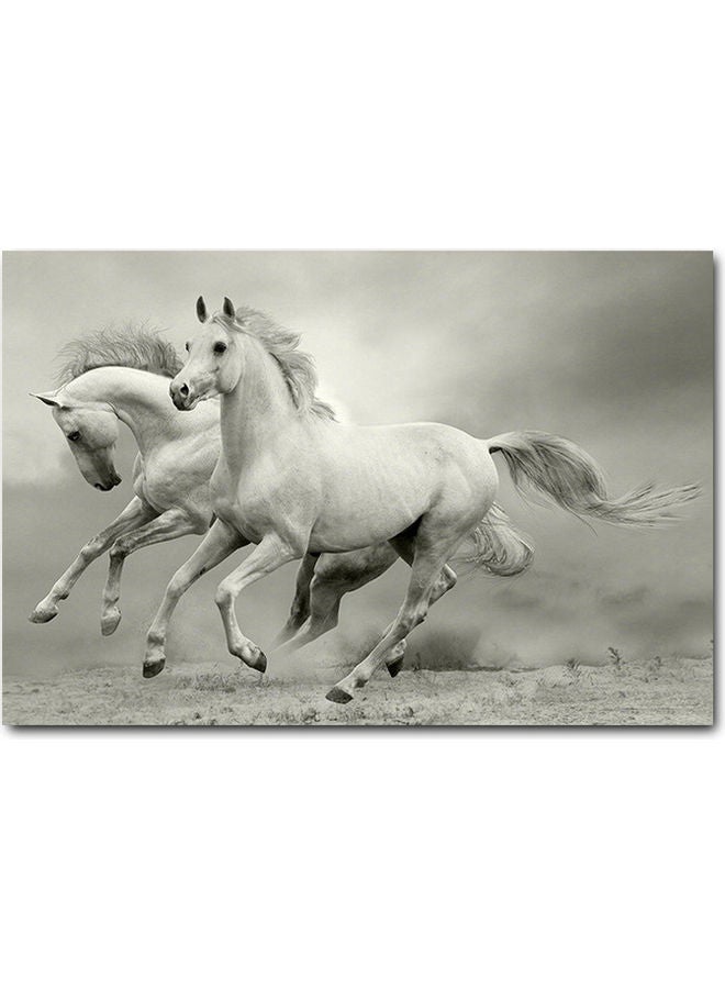 RYN White Horses Printed Wall Art Grey 40x60cm - Image 1