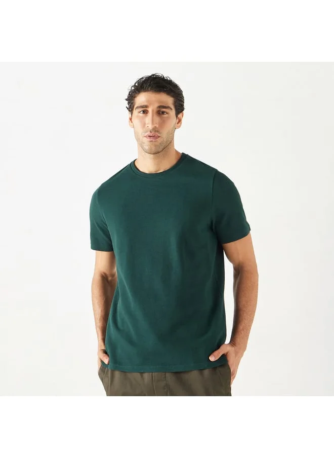 Iconic Iconic Textured T-shirt with Crew Neck and Short Sleeves