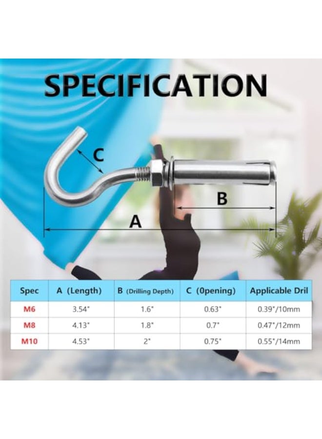 Lsqurel Concrete Wall Hook, 304 Stainless Steel Expansion Hook Heavy Duty Concrete Hook Open Cup Hook Expansion Bolts for Concrete Wall (5, M6) - Image 2