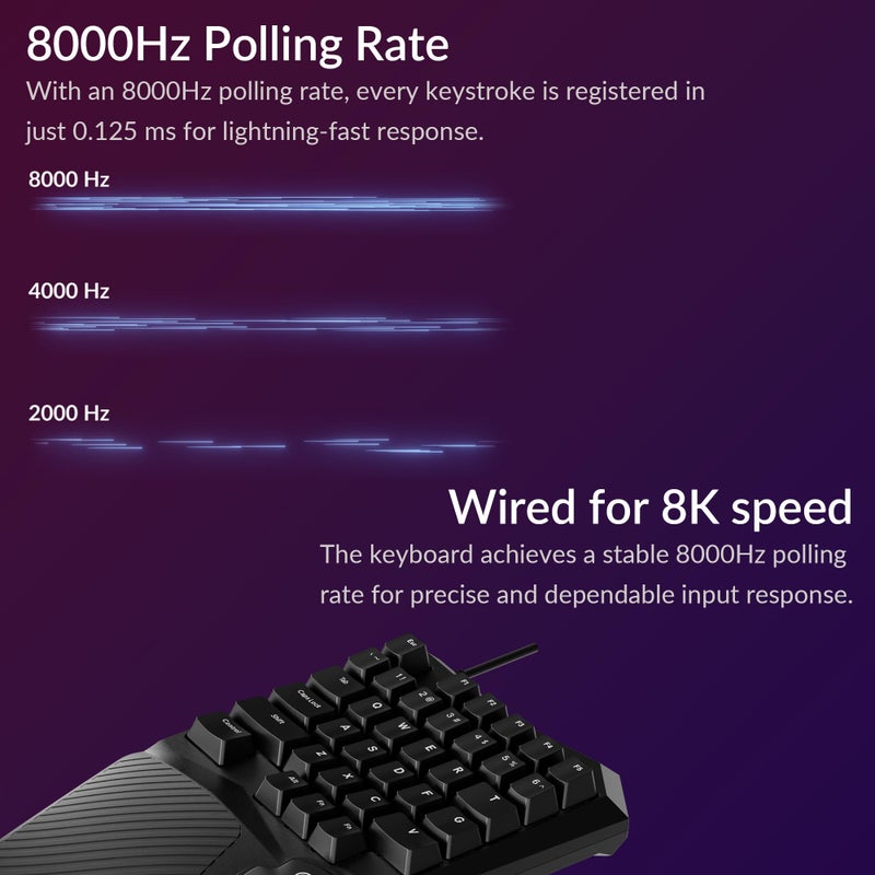 Keychron كيبورد الألعاب السلكي بيد واحدة Keychron C0 HE 8K، مفاتيح مغناطيسية بتأثير هول، 35 مفتاح قابل للبرمجة، إضاءة RGB لكل مفتاح، مُهيئ عبر الويب، متوافق مع Windows و macOS - Image 3