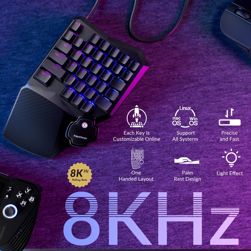 Keychron كيبورد الألعاب السلكي بيد واحدة Keychron C0 HE 8K، مفاتيح مغناطيسية بتأثير هول، 35 مفتاح قابل للبرمجة، إضاءة RGB لكل مفتاح، مُهيئ عبر الويب، متوافق مع Windows و macOS - Image 2