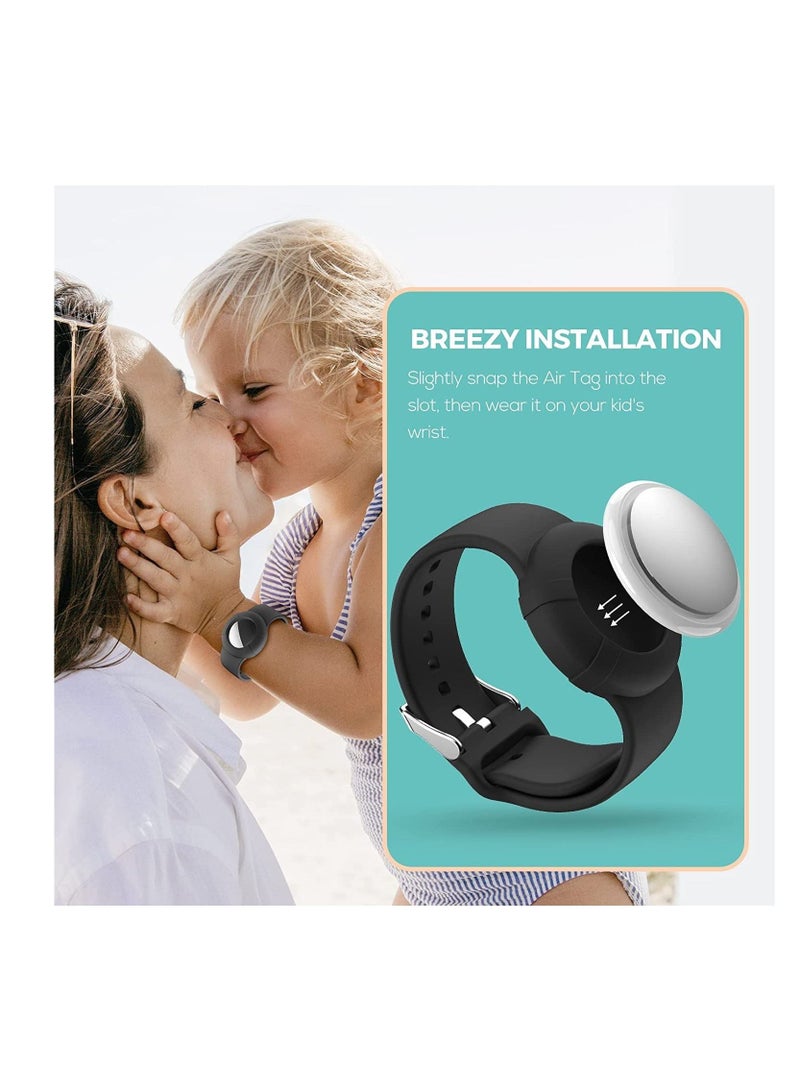 Air tag Wristband Kids(2 Pack) - Soft Silicone Air tag Bracelet for Kids - Lightweight GPS Tracker Holder Compatible with Apple Air tag Childs Watch Band Kids (Black & Navy Blue) - Image 3