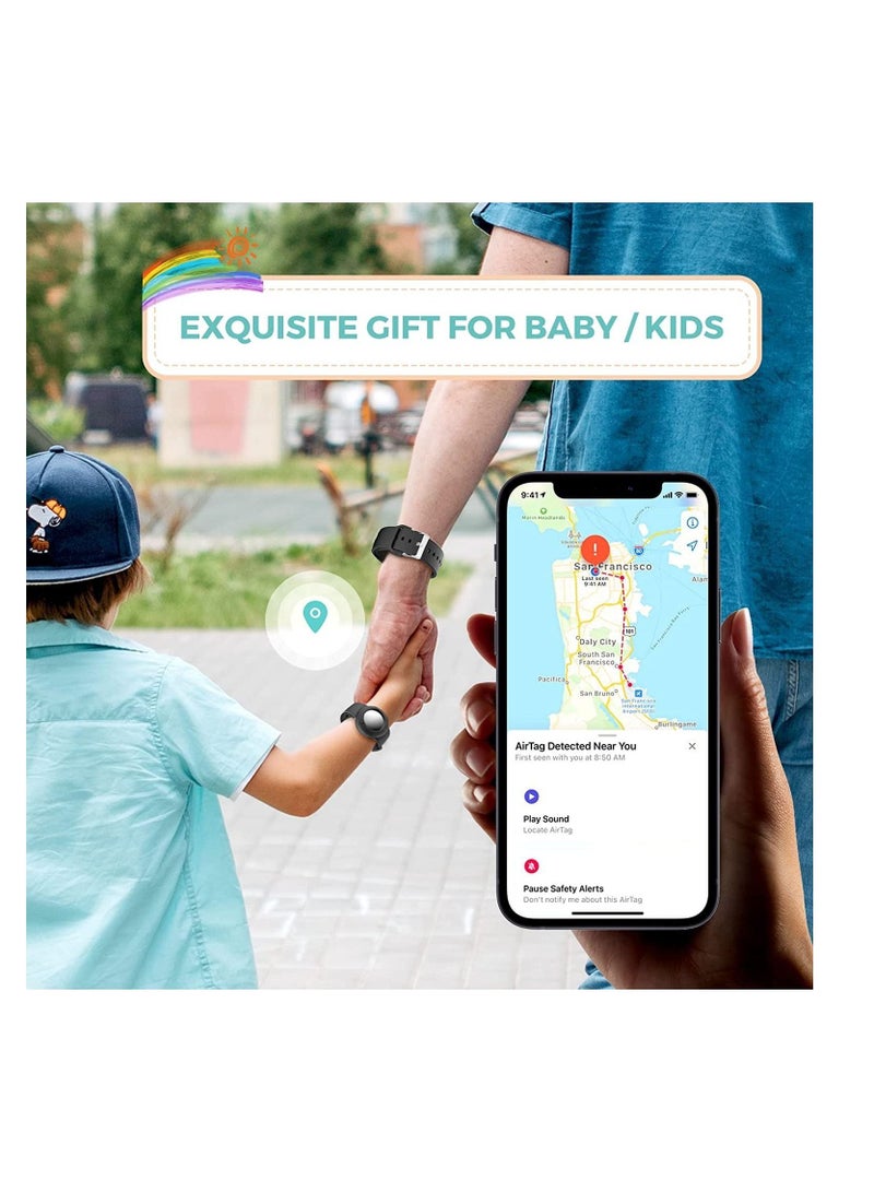 Air tag Wristband Kids(2 Pack) - Soft Silicone Air tag Bracelet for Kids - Lightweight GPS Tracker Holder Compatible with Apple Air tag Childs Watch Band Kids (Black & Navy Blue) - Image 2