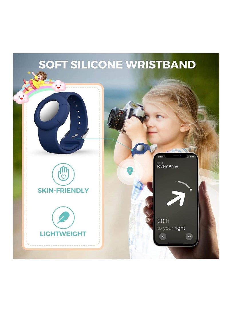 Air tag Wristband Kids(2 Pack) - Soft Silicone Air tag Bracelet for Kids - Lightweight GPS Tracker Holder Compatible with Apple Air tag Childs Watch Band Kids (Black & Navy Blue) - Image 4