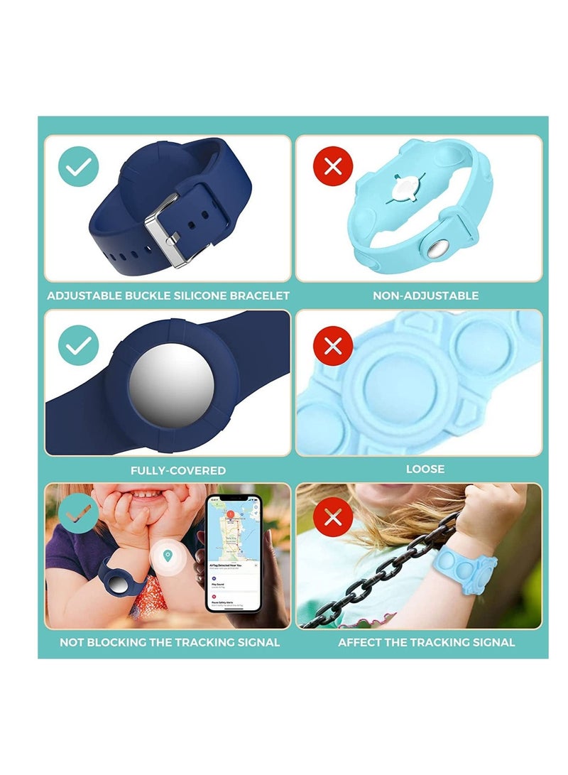 Air tag Wristband Kids(2 Pack) - Soft Silicone Air tag Bracelet for Kids - Lightweight GPS Tracker Holder Compatible with Apple Air tag Childs Watch Band Kids (Black & Navy Blue) - Image 5
