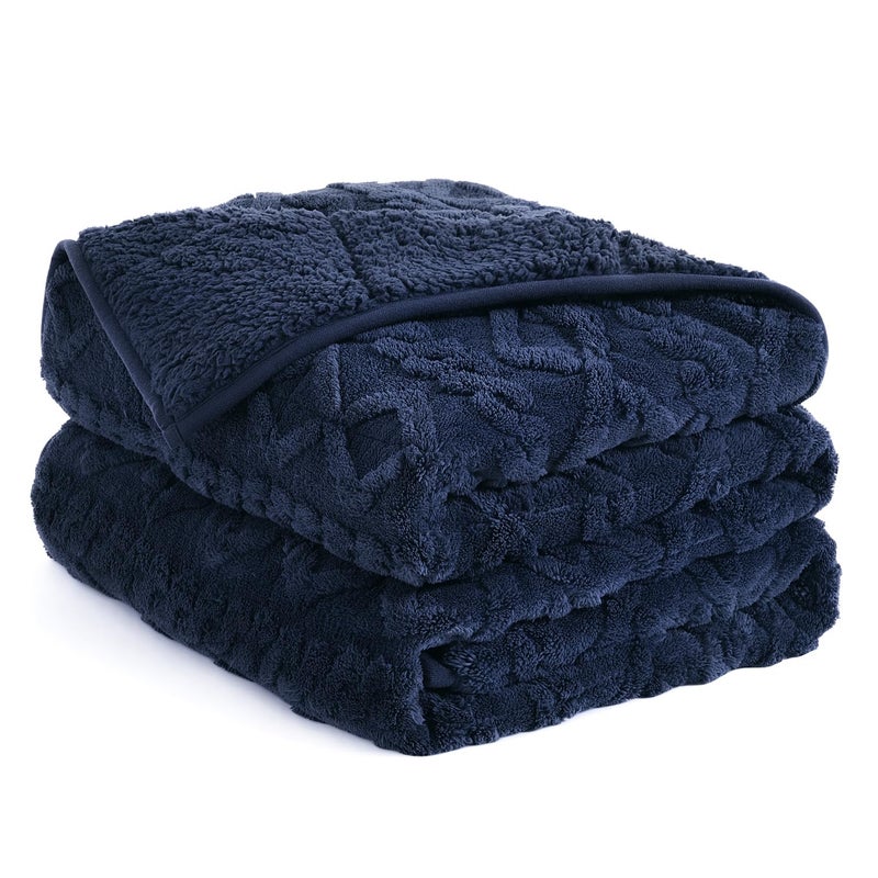 Topblan Weighted Blanket Twin Size 15 Pounds Soft Weighted Blanket with DoubledSized Shaggy Sherpa Jacquard Knitted Stylish Weighted Throw Blanket for Better Sleep Navy Blue 48 x 72 inches