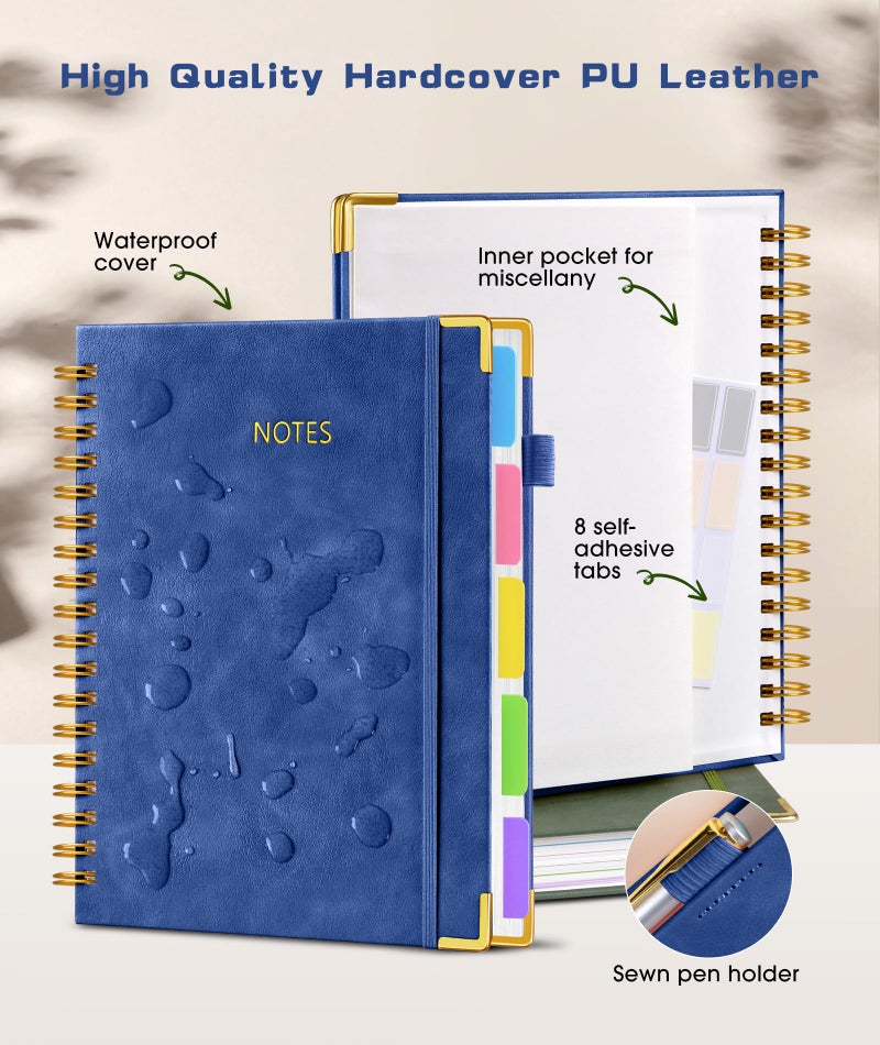 dilitego Hardcover Spiral Notebook journal with Removable Dividers Tabs, 300 Pages Leather 5 Subject Notebook College Ruled, 8"x10" Large B5 Notebooks for Work School Note taking, Lined Journal for Women,Navy - Image 2
