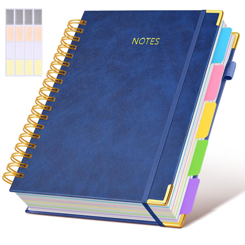 dilitego Hardcover Spiral Notebook journal with Removable Dividers Tabs, 300 Pages Leather 5 Subject Notebook College Ruled, 8"x10" Large B5 Notebooks for Work School Note taking, Lined Journal for Women,Navy - Image 1
