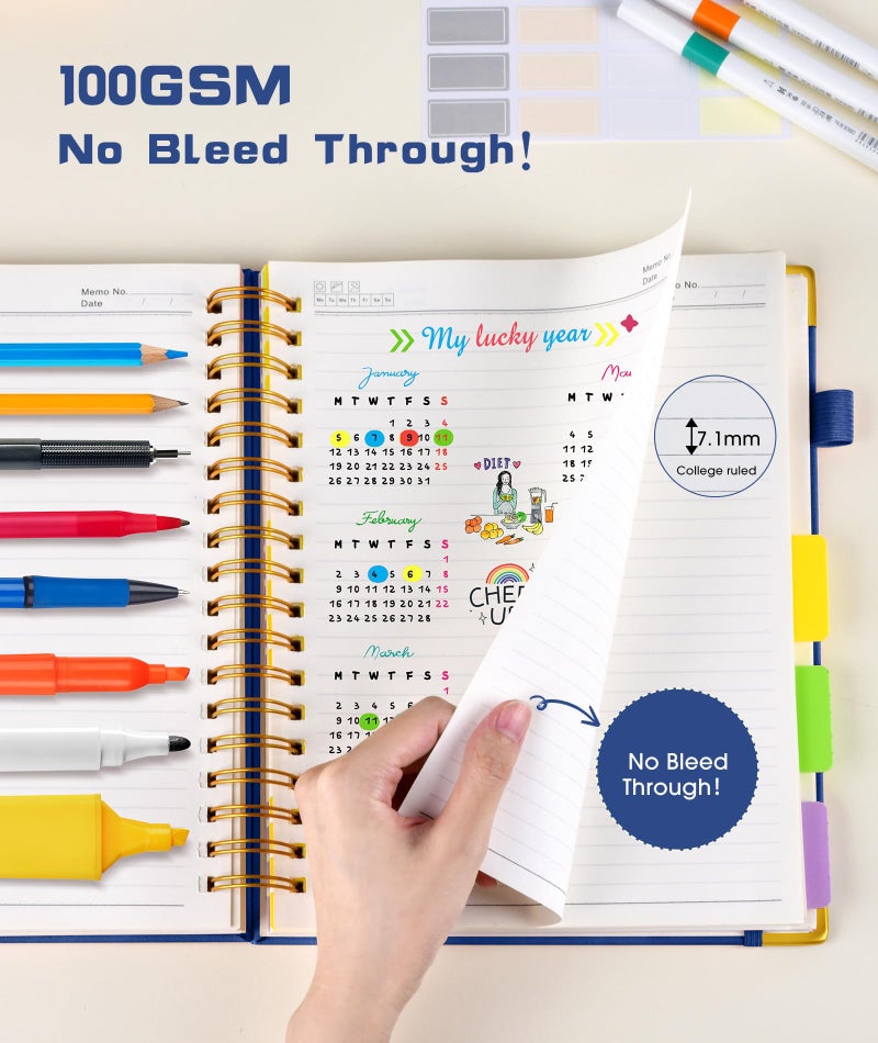 dilitego Hardcover Spiral Notebook journal with Removable Dividers Tabs, 300 Pages Leather 5 Subject Notebook College Ruled, 8"x10" Large B5 Notebooks for Work School Note taking, Lined Journal for Women,Navy - Image 5