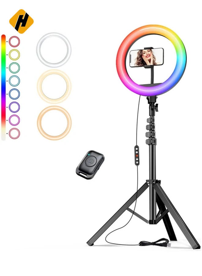 HuHa 12'' RGB Ring Light with Stand and Phone Holder - TODI Selfie Ring Light with Tripod Stand for Makeup/Photography/YouTube Video/Vlog/TikTok/Live Stream, Led Ring Light Compatible with iPhone & Android  - Image 1