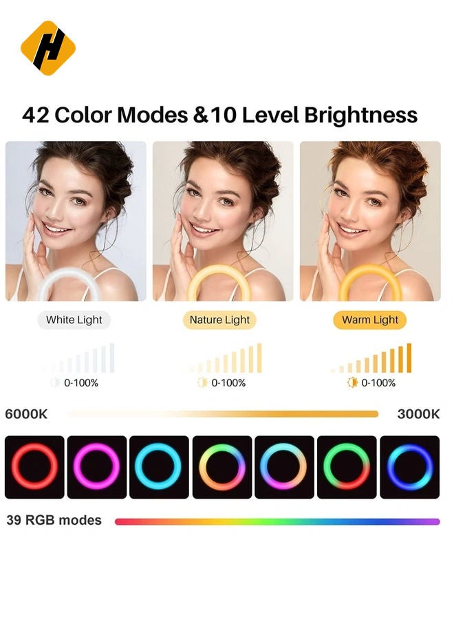 HuHa 12'' RGB Ring Light with Stand and Phone Holder - TODI Selfie Ring Light with Tripod Stand for Makeup/Photography/YouTube Video/Vlog/TikTok/Live Stream, Led Ring Light Compatible with iPhone & Android  - Image 2