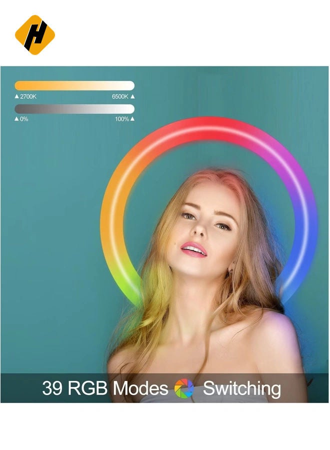 HuHa 12'' RGB Ring Light with Stand and Phone Holder - TODI Selfie Ring Light with Tripod Stand for Makeup/Photography/YouTube Video/Vlog/TikTok/Live Stream, Led Ring Light Compatible with iPhone & Android  - Image 4