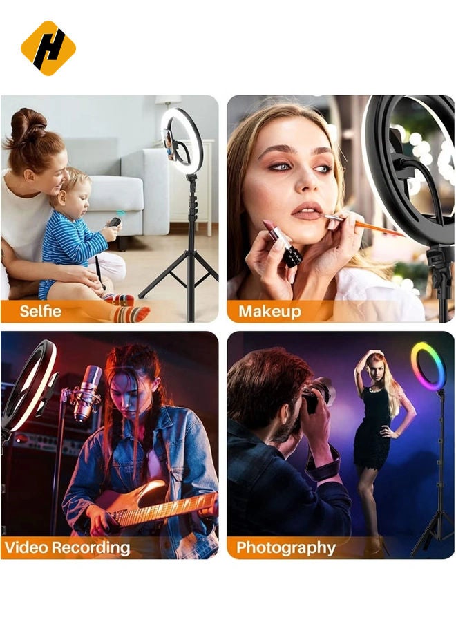 HuHa 12'' RGB Ring Light with Stand and Phone Holder - TODI Selfie Ring Light with Tripod Stand for Makeup/Photography/YouTube Video/Vlog/TikTok/Live Stream, Led Ring Light Compatible with iPhone & Android  - Image 5