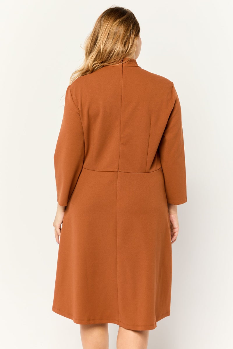 Donna Morgan Women Solid Twist Neck Midi Dress, Rust Brown - Image 4