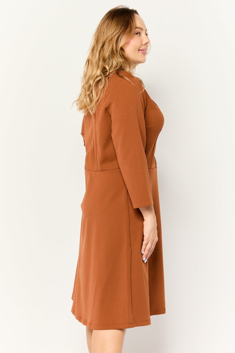 Donna Morgan Women Solid Twist Neck Midi Dress, Rust Brown - Image 3
