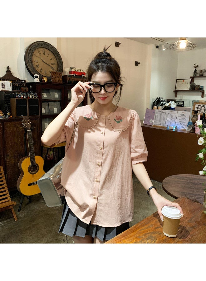 TonLion Summer Women's Peter Pan Collar Bubble Sleeve Short-sleeve Blouse - Stylish Korean-inspired Sweet & Versatile Design - Image 4