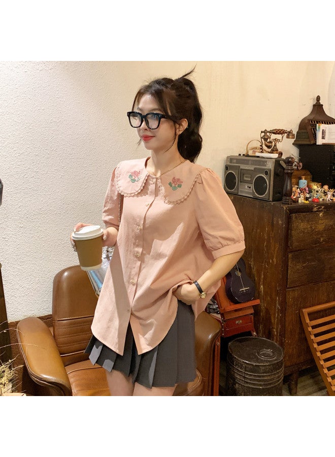 TonLion Summer Women's Peter Pan Collar Bubble Sleeve Short-sleeve Blouse - Stylish Korean-inspired Sweet & Versatile Design - Image 5