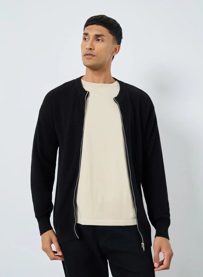 Styli Styli Men Black Knit Cardigan with Front Zip