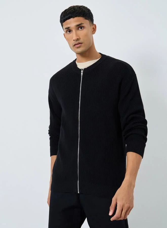 Styli Styli Men Black Knit Cardigan with Front Zip