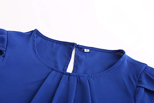 TASAMO Women's Casual Round Neck Basic Pleated Top Cap Sleeve Curved Keyhole Back Chiffon Blouse (Large, Royal Blue) - Image 3