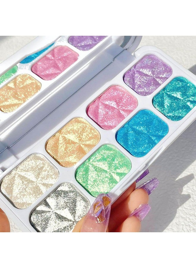 Sumeitang SUMEITANG 8 Colors Highlighter Makeup Palette，Shimmer Glitter Multichrome Highlight Powder luminizers，All Sparkling Shades Can Be layered or Worn Individually to Enhance & Brighten Your Face Features - Image 1