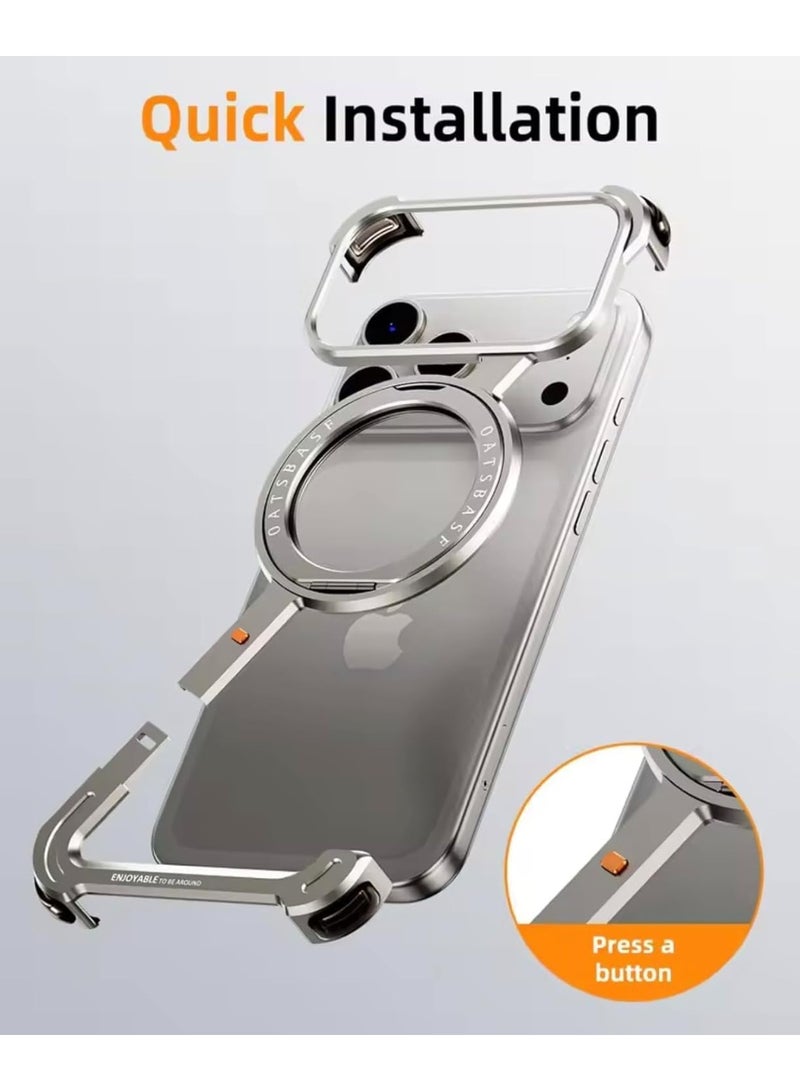 جراب هاتف لهاتف iPhone 17 Pro Max/Air، مزود بحامل قابل للدوران 360 درجة، تصميم معدني من الألومنيوم، غطاء واقٍ مقاوم للصدمات (17 Pro Max، تيتانيوم طبيعي) - Image 3