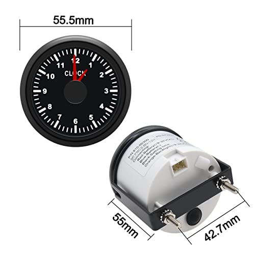 KAOLALI Clock Meter Gauges Auto Clock 0-12 Hours Format High Accuracy with Blacklight for Marine Boat Yacht Car 52mm(2'') 12/24V - Image 2