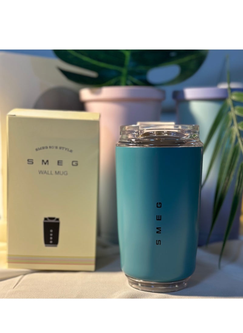 سميج كوب مشروبات للسفر محمول للسيارة بسعة 240-320 مل، كوب شرب من الفولاذ المقاوم للصدأ، مفرغ من الهواء، مقاوم للتسرب، ترمس قهوة بسعة 240-320 مل (أزرق) - Image 1