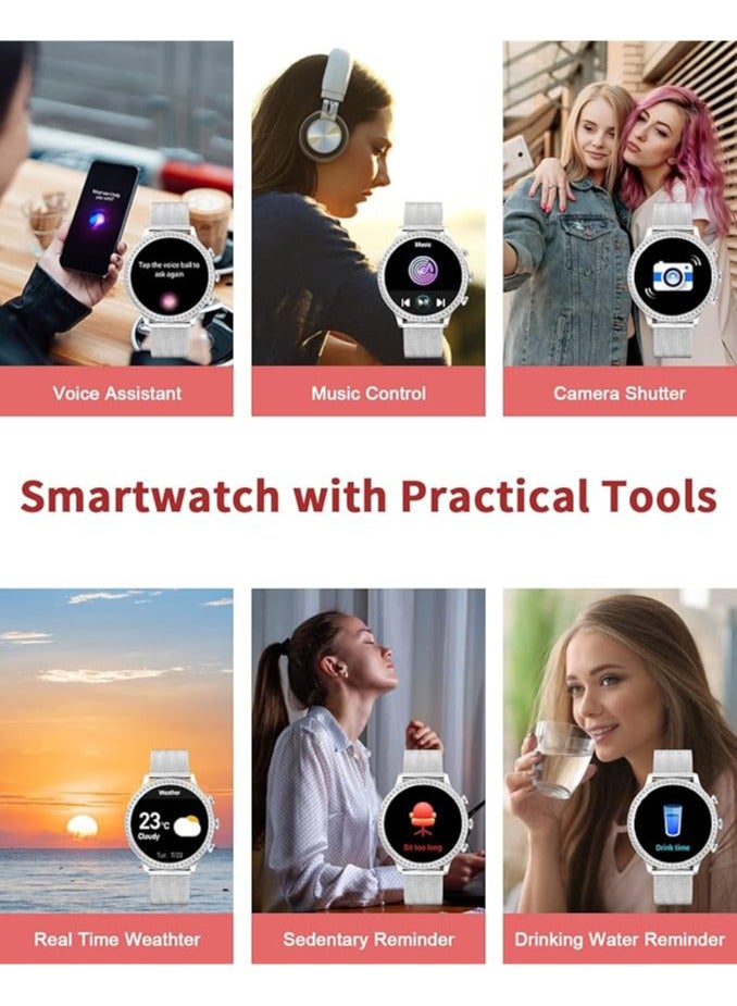 رولستيمي ساعة ذكية نسائية رائعة تعمل بالبلوتوث ، شاشة لمس كاملة مقاس 1.32 بوصة ، الرد / إجراء المكالمات ، مراقبة معدل ضربات القلب أثناء النوم ، آي بي 67 مقاوم للماء آر تي-آي 70 - Image 2